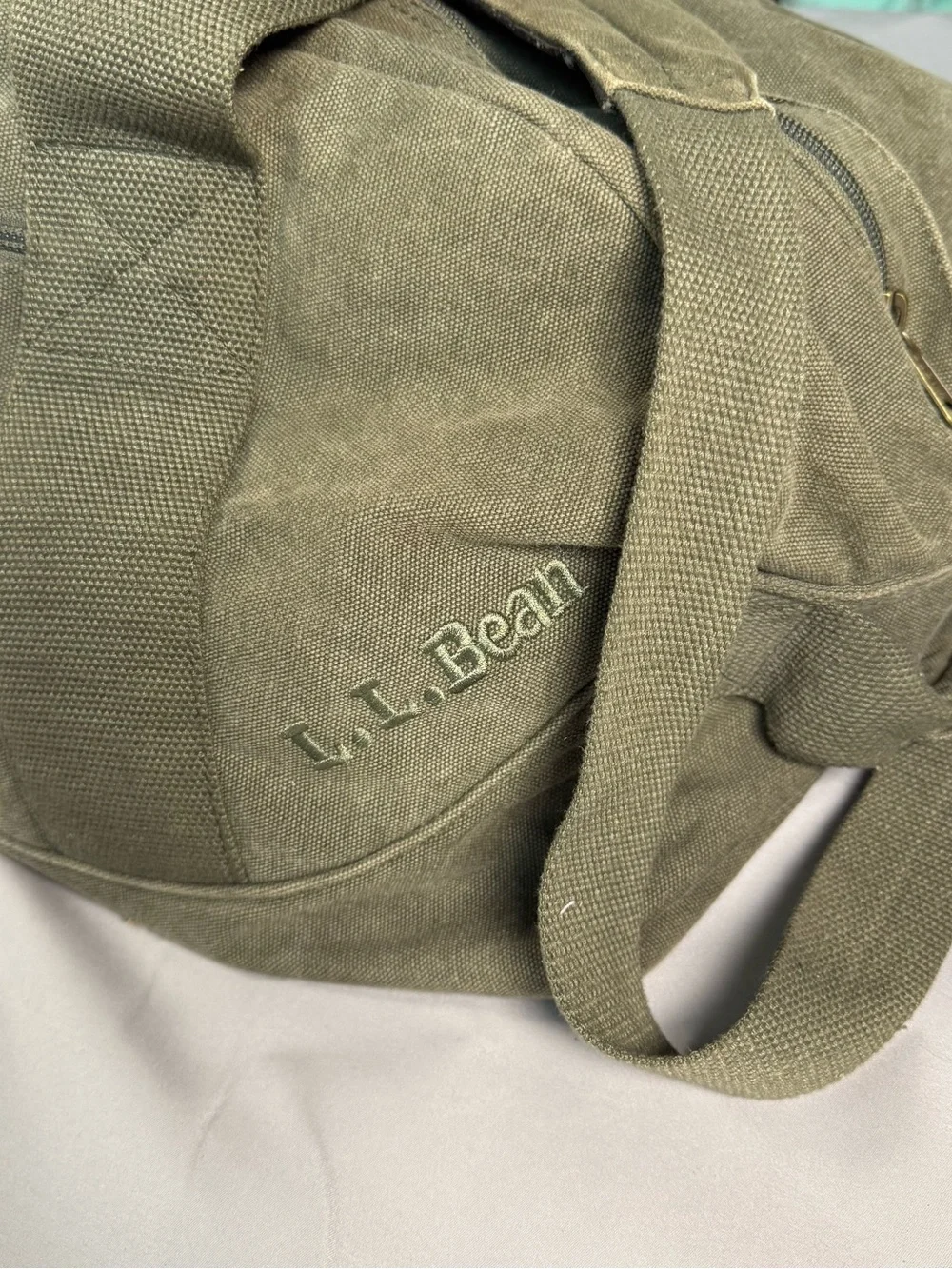 L.L. Bean Olive Canvas Duffel Bag Duo